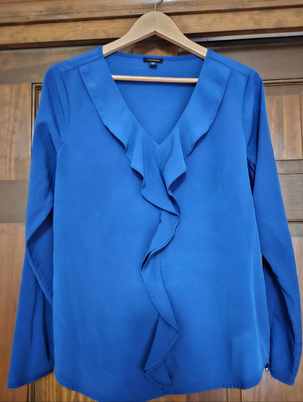 Cobalt Blue Ruffle V-Neck Blouse